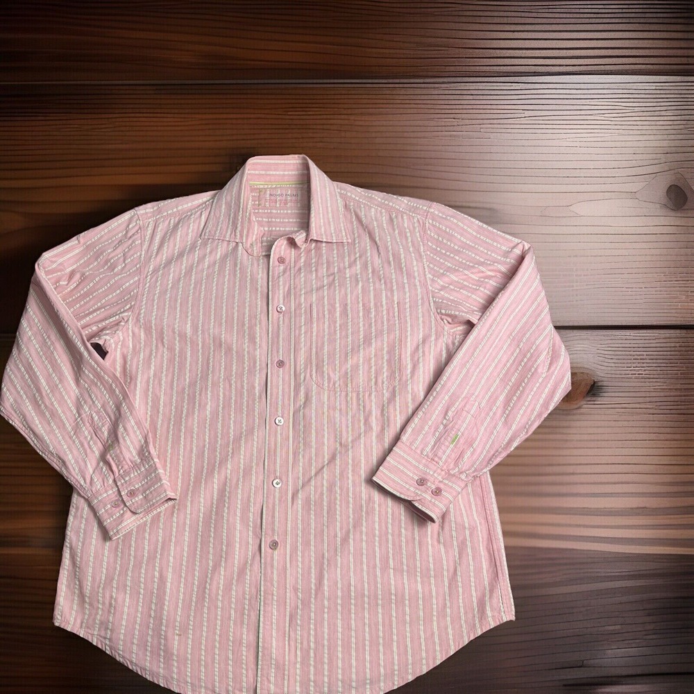 Indigo Palms 2XL Irish Linen Salmon Button-Up Long Sleeve Casual Men's Shirt